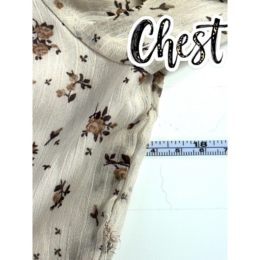 Trixxi Boho Floral Ruffle Mini Dress Beige Sheer Puff Sleeve Women’s Large - Picture 10 of 13